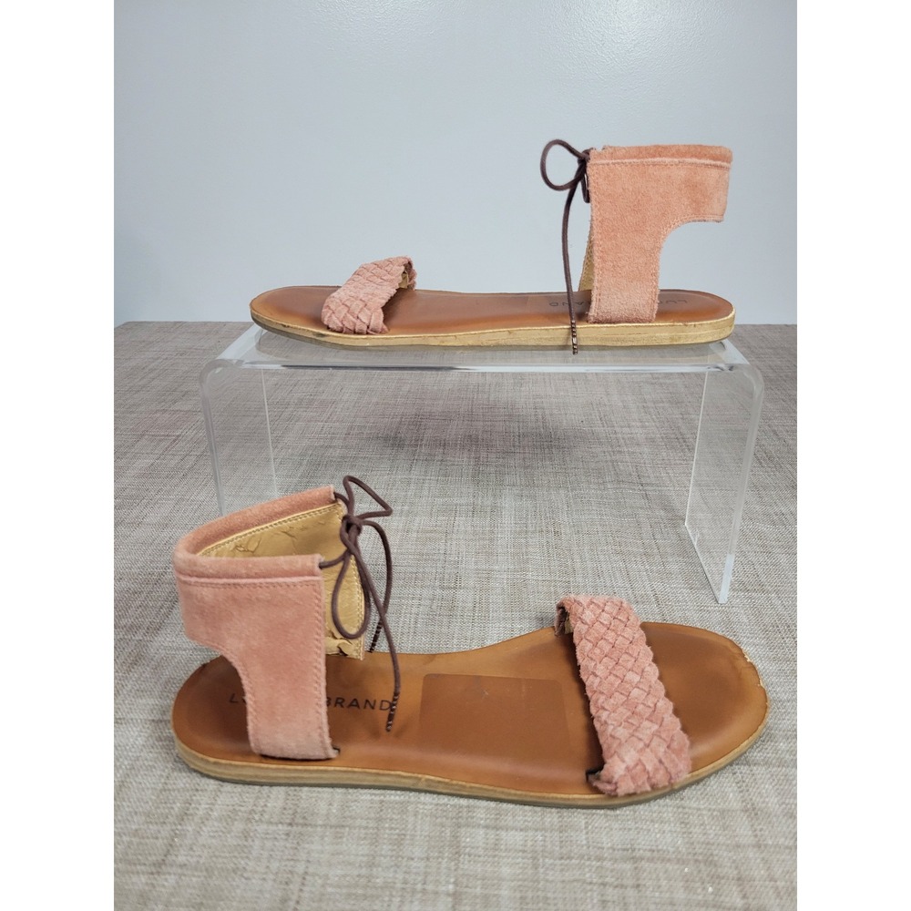 Lucky Brand Adannta Dusty Rose Pink Suede Woven Lace Up‎ Ankle Tie Sandals 6M